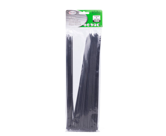 Zwarte Kabelbinders 3.6x300mm 100st - Ideaal voor Kabelorganisatie