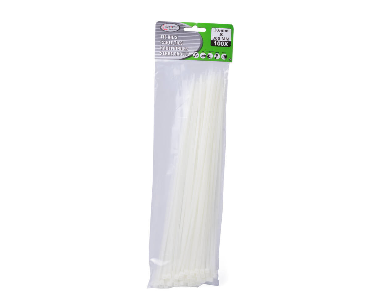 Kabelbinders 3.6x300mm, 100 Wit - Ideaal voor Kabelbeheer