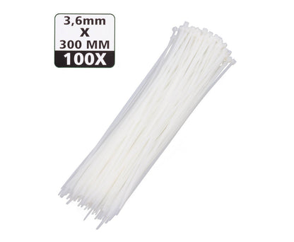 Kabelbinders 3.6x300mm, 100 Wit - Ideaal voor Kabelbeheer