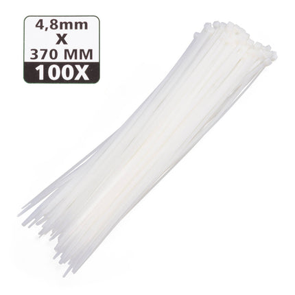 Tie Ribs 4.8x370mm Wit - 100 Stuks, Ideaal voor Kabelbeheer