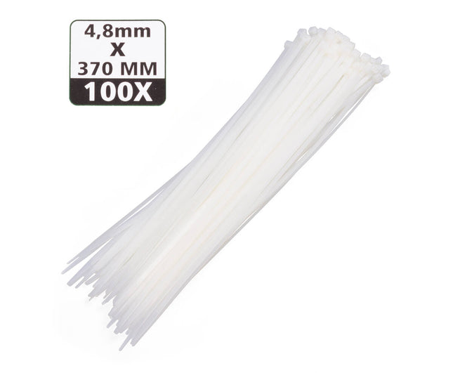 Tie Ribs 4.8x370mm Wit - 100 Stuks, Ideaal voor Kabelbeheer