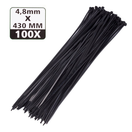 Tie-Wraps 4.8x430mm Zwart, 100 Stuks, Voor Kabelbeheer & DIY Projecten
