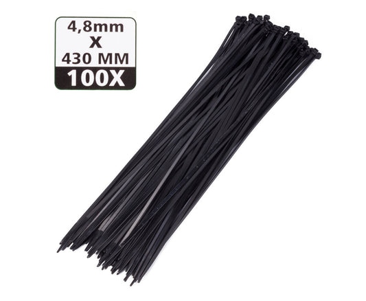 Tie-Wraps 4.8x430mm Zwart, 100 Stuks, Voor Kabelbeheer & DIY Projecten
