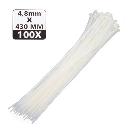 Kabelbinders 4,8x430 mm Wit - 100 stuks, bundelen en bevestigen.
