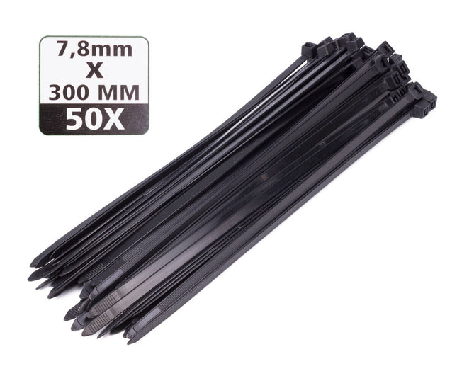 Zwarte Kabelbinders 7.8x300mm, 50 stuks - Organiseer Kabels Efficiënt
