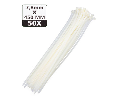 Witte Kabelbinders 7,8x450mm - 50 Stuks - Kabels Organiseren