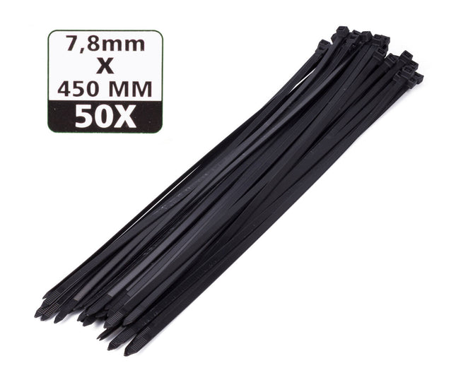 50 Zwarte Kabelbinders 7,8x450mm - Ideaal Voor Kabelorganisatie