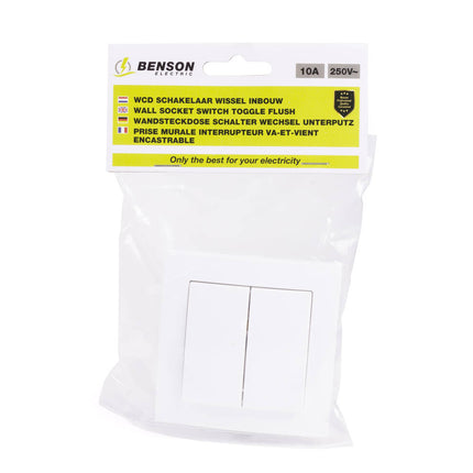 Witte Inbouw Wisselschakelaar 250V 10A, Ideaal voor Verlichting