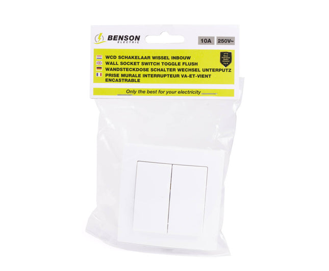 Witte Inbouw Wisselschakelaar 250V 10A, Ideaal voor Verlichting