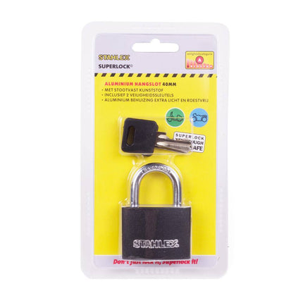 Hangslot ALU 40mm: Licht, Roestvrij, Inclusief 2 Sleutels, Voor Poorten