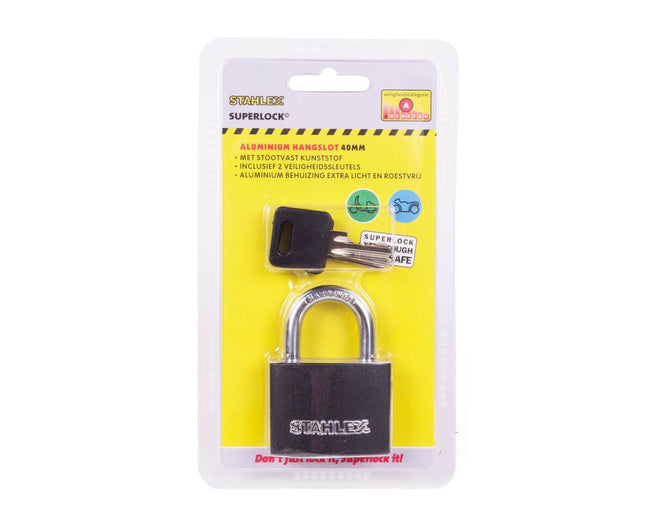 Hangslot ALU 40mm: Licht, Roestvrij, Inclusief 2 Sleutels, Voor Poorten