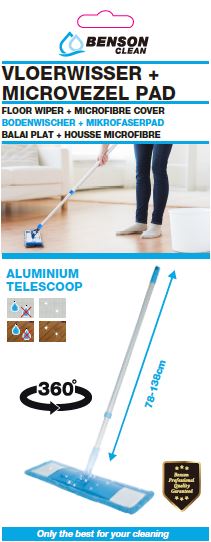 Vloerwisser profi aluminium + microvezel hoes – o Wisbreedte 42 CM, 138 CM, 42 CM