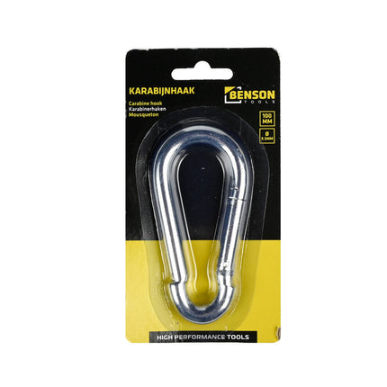 Karabijnhaak 9.5mm, 100mm lang, ideaal voor ophangen en bevestigen.