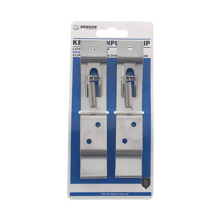 Kentekenplaat Clip 2 dlg Krt, RVS, met Schroefgaten & Veermechanisme