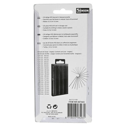 20-delige HSS Boorset 0.3-1.6 mm voor Metaal en Kunststof
