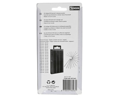 20-delige HSS Boorset 0.3-1.6 mm voor Metaal en Kunststof