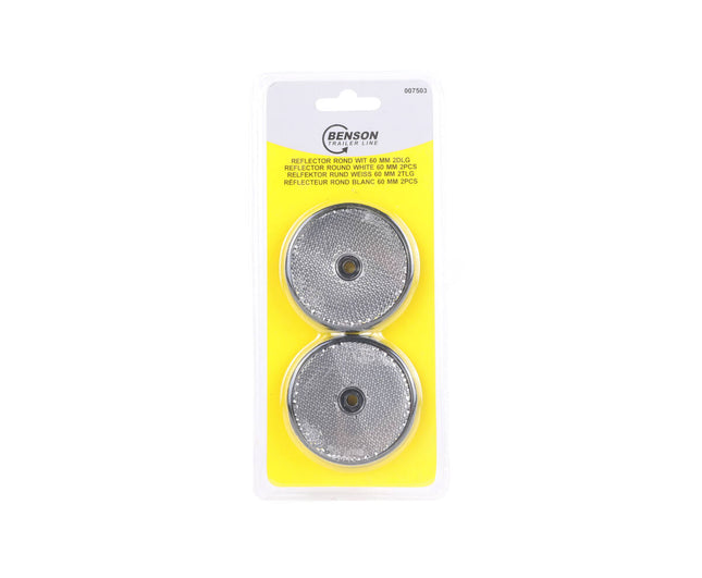 Ronde Witte Reflectoren 60mm - Set van 2, E-keur, Voor Voertuigen