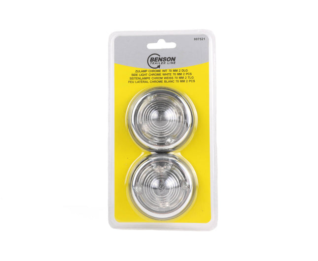 Zijlamp 70mm Chrome Wit, Set van 2, E9 Goedgekeurd, Voertuigverlichting