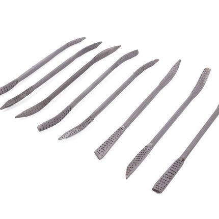 Houtraspset 8 dlg: Fijne Rasp voor Hout & Speksteen, 1/4" Breedte