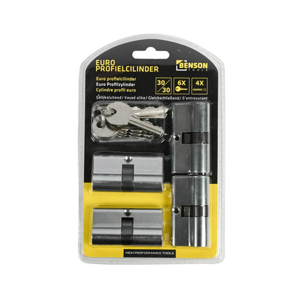 Euro Profielcilinder 60mm 4dlg Gelijksluitend, Incl. 6 Sleutels