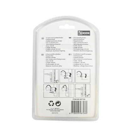 Euro Profielcilinder 60mm 4dlg Gelijksluitend, Incl. 6 Sleutels