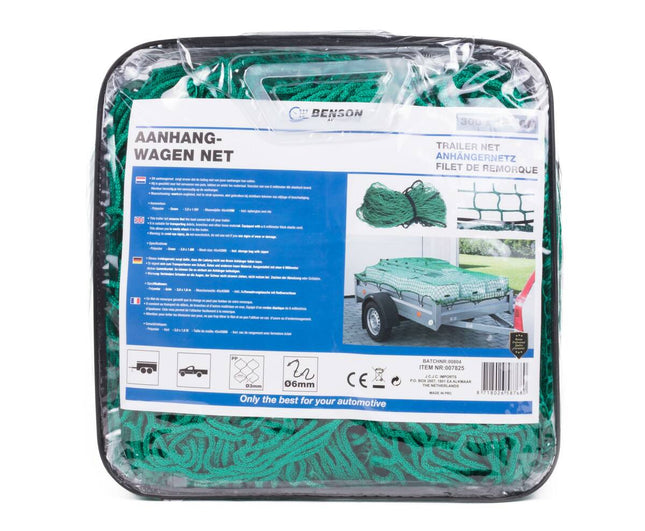 Aanhangwagennet 3x1,6m met 6mm elastisch koord en opbergtas