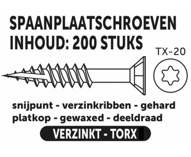 Spaanplaatschroef Torx TX-20 4.0x50mm voor houtbewerking & montage