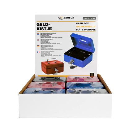 Geldkistje 115x85x55 mm met cylinderslot en 2 sleutels, draagbaar.