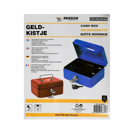 Geldkistje 115x85x55 mm met cylinderslot en 2 sleutels, draagbaar.