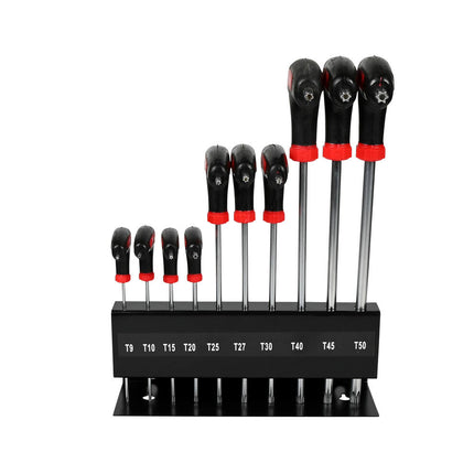 Torx T-sleutelset 10-delig Cr-V staal met standaard, ideaal voor klussen