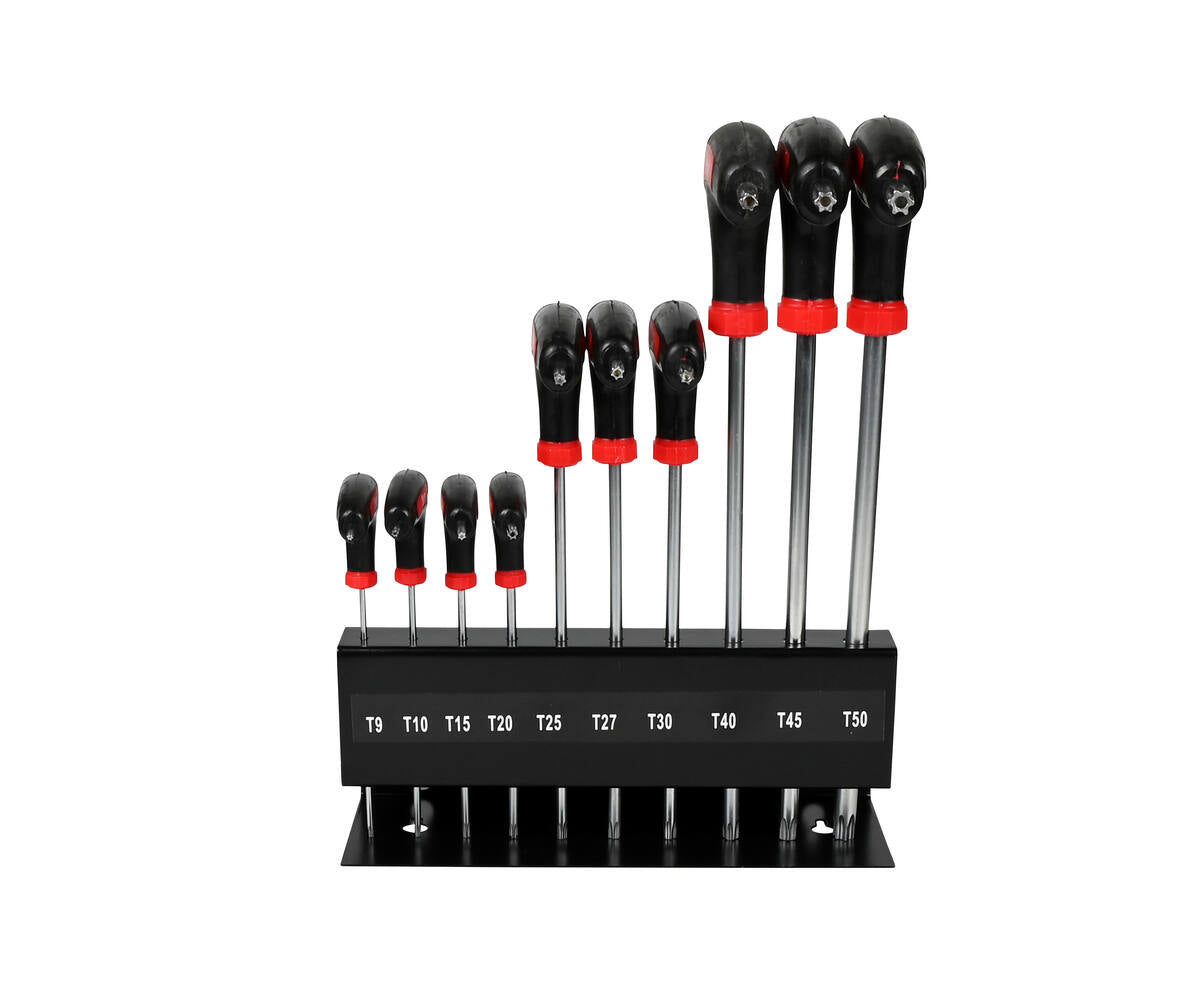 Torx T-sleutelset 10-delig Cr-V staal met standaard, ideaal voor klussen