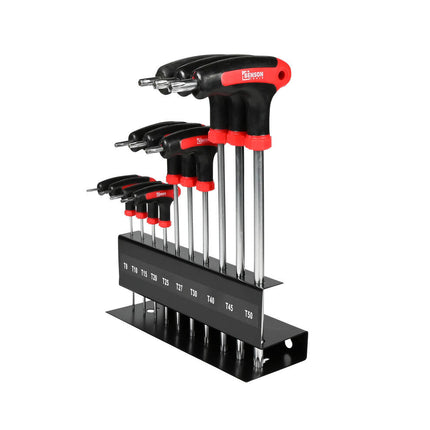 Torx T-sleutelset 10-delig Cr-V staal met standaard, ideaal voor klussen