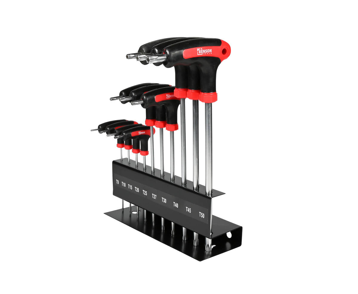 Torx T-sleutelset 10-delig Cr-V staal met standaard, ideaal voor klussen
