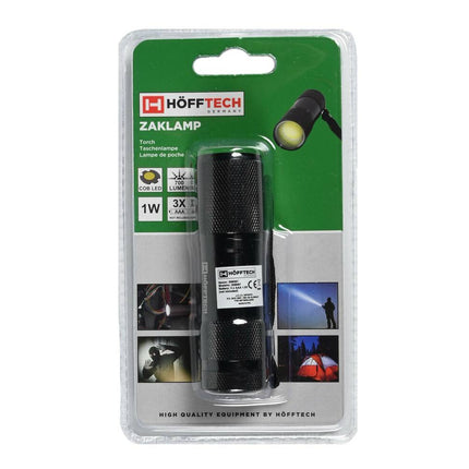 Zaklamp 1W COB Zwart, 55 lumen, 8,5x2,5 cm, ideaal voor kamperen.