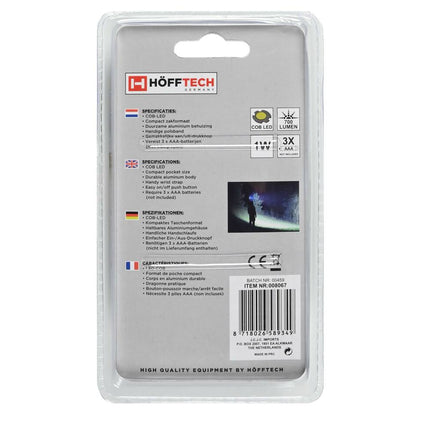 Zaklamp 1W COB Zwart, 55 lumen, 8,5x2,5 cm, ideaal voor kamperen.