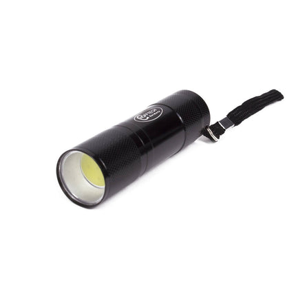 Zaklamp 1W COB Zwart, 55 lumen, 8,5x2,5 cm, ideaal voor kamperen.