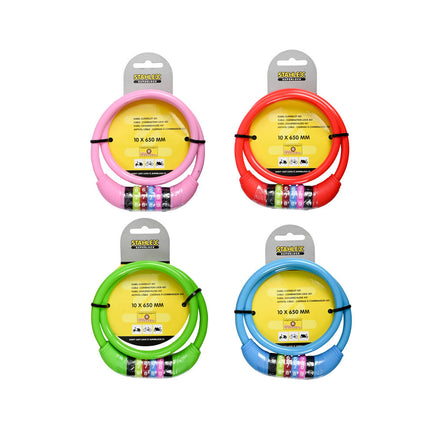 Kabel Cijferslot 431, 10x650mm, Mix kleuren, voor fietsbeveiliging