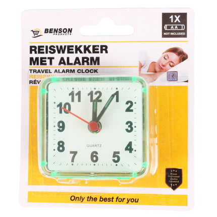 Reiswekker alarm klein mix – Afm 6 x 6 x 3 cm (lxbxh), Uurwer Quartz, Type uurwerk analoog