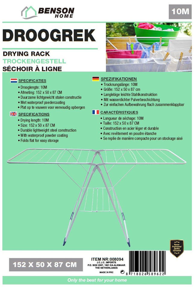 Droogrek wit opvouwbaar 152 x 50 x 87 cm – Drooglengte 10M, Afmeting 152 x 50 x 87 CM