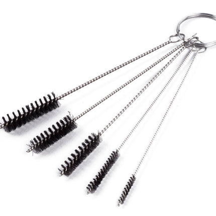 Borstel Set Mini 5-delig - 5 maten, nylon/stalen kern, met sleutelhanger