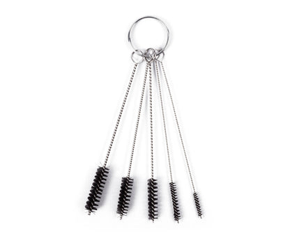 Borstel Set Mini 5-delig - 5 maten, nylon/stalen kern, met sleutelhanger