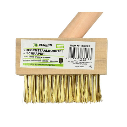Voegenstaalborstel 120 cm, 3 rijen staalharen, verwijdert mos snel.