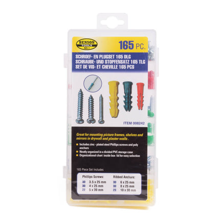 165-dlg Schroef & Plug Set, ideaal voor hout en beton montage