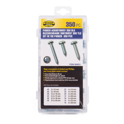 Parker Set 350 dlg: 350 stuks schroeven, ideaal voor houtbewerking.