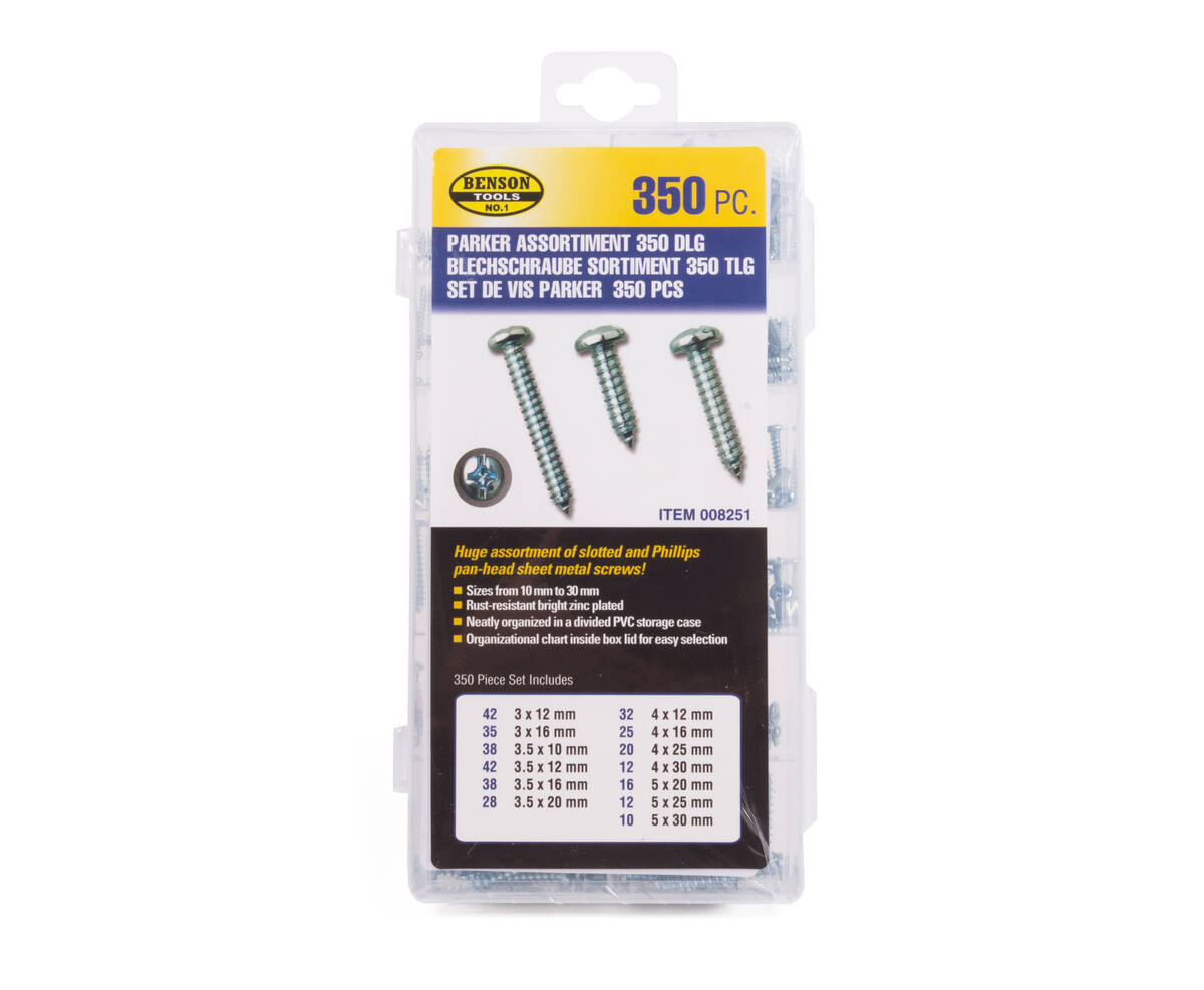 Parker Set 350 dlg: 350 stuks schroeven, ideaal voor houtbewerking.