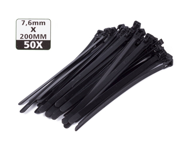 Zwarte Loskoppelbare Tie Ribs 7.6x200mm, 50 stuks voor kabelbeheer
