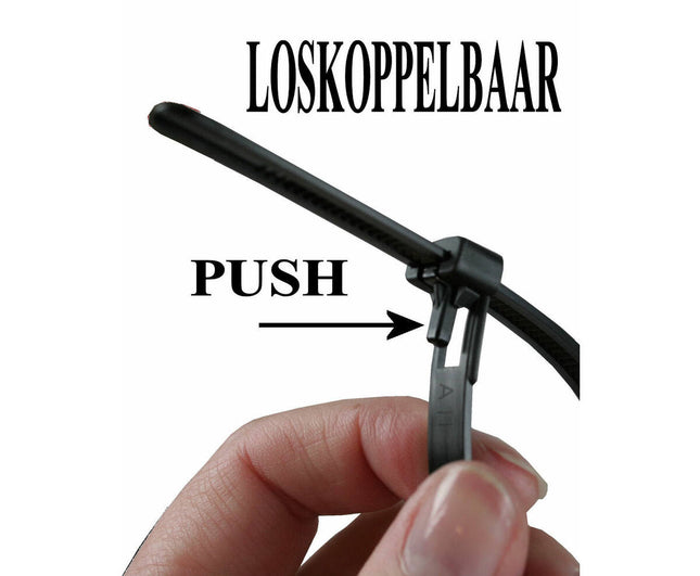 Zwarte Loskoppelbare Tie Ribs 7.6x200mm, 50 stuks voor kabelbeheer