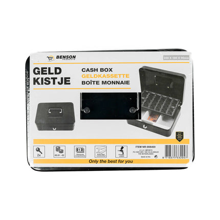 Zwarte Geldkist 250x180x90mm met Muntinzet, Veilig voor Contant Geld