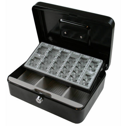 Zwarte Geldkist 250x180x90mm met Muntinzet, Veilig voor Contant Geld