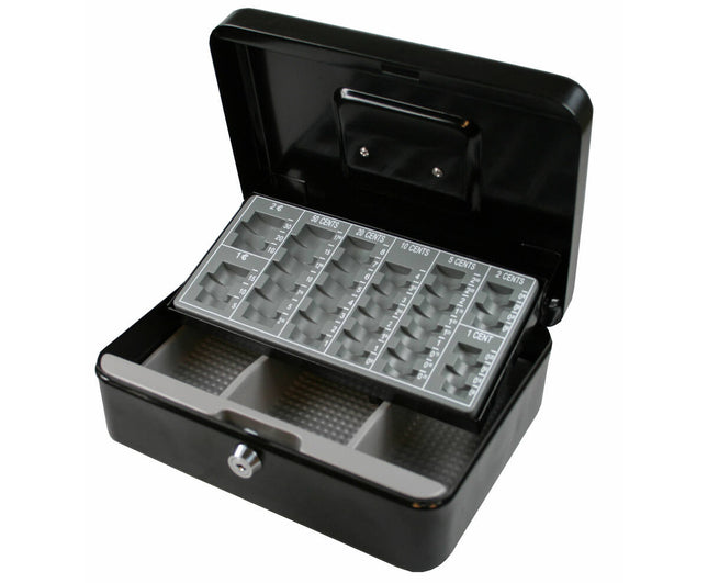 Zwarte Geldkist 250x180x90mm met Muntinzet, Veilig voor Contant Geld